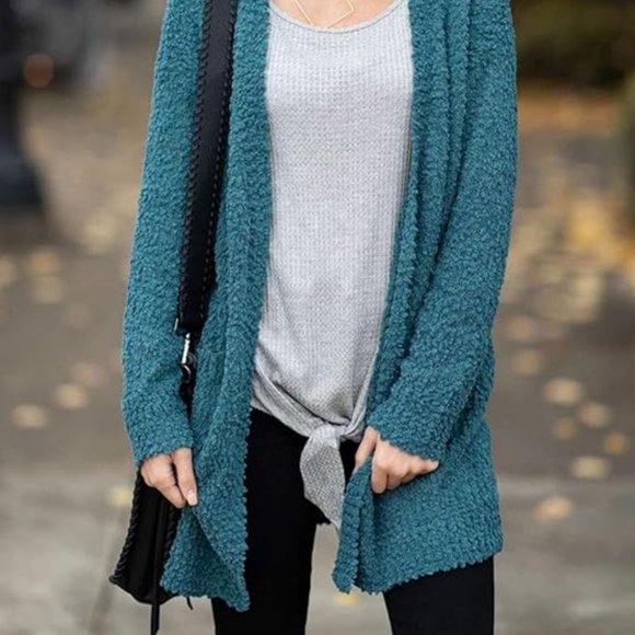 Long Sleeve Chunky Knit Cardigan Sweater, Aqua, Size Small - Picture 1 of 4